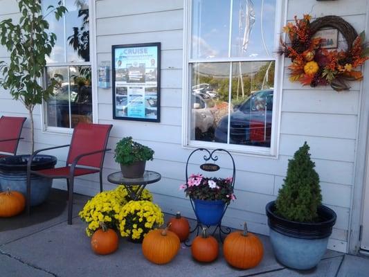 Decor outside of front building during Fall season in September 2014