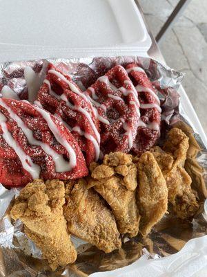 Chicken & Red velvet Waffles