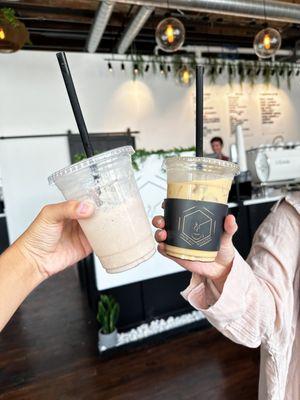 Strawberry smoothie and Carmel latte