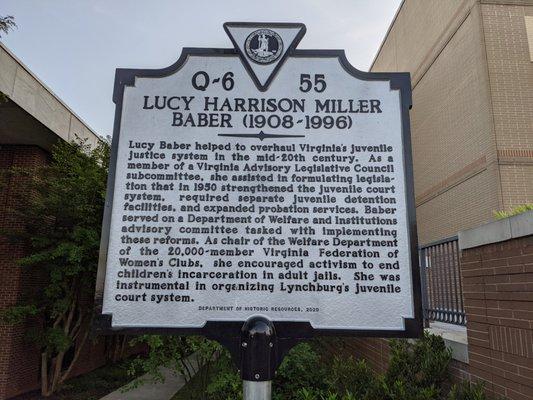 Lucy Harrison Miller Baber Historical Marker, Lynchburg