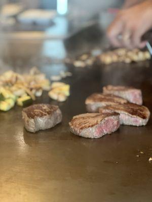 Hibachi process, filets, veggies