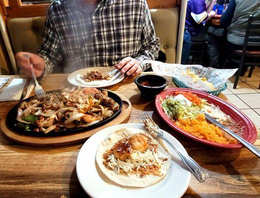 Fajitas for two is huge and so delicious.  Pork, shrimp chicken and steak.