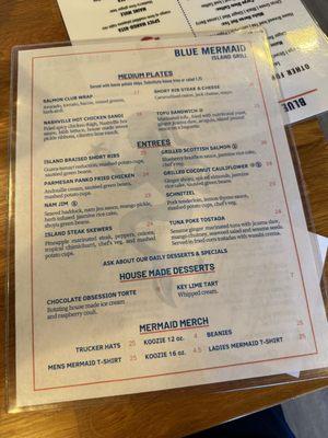 Back of menu