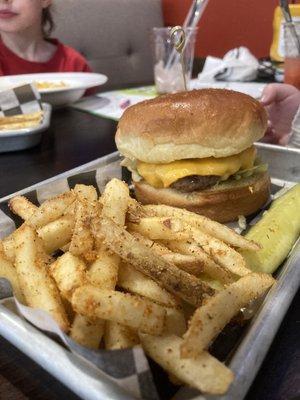 Kids classic burger and fries