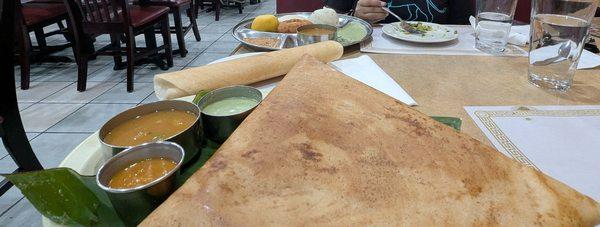 Mysore masala dosa (with sambar and chutneys), combo with masala dosa, idli, vada, upma, kesari bath