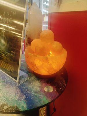 The shops salt lamp to clear the environment of bad spirits