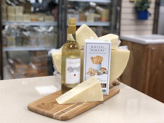 Eau Galle's Own White Cheddar Cheese, pairs great with your favorite crackers and wine!