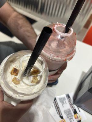 Strawberry peach cobbler shake &  NY CHEESECAKE PUDD-N SHAKE