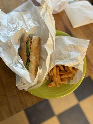 Roasted Chicken Banh Mi Sandwich and Cajun Fries (Side)