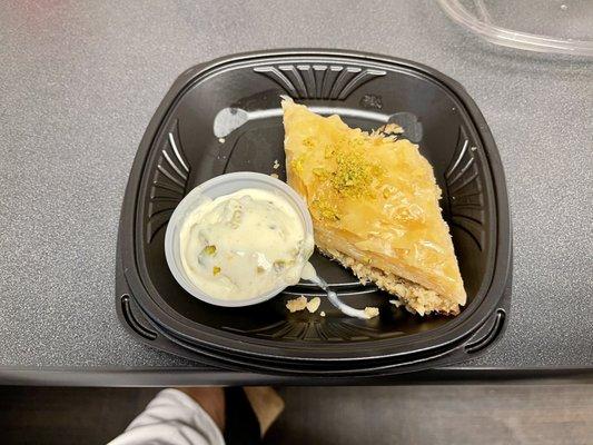 Baklava with a side of Pistachio Ice Cream. So good!