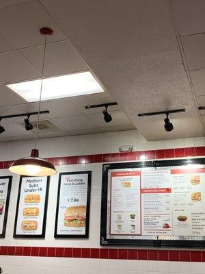 Large menu at Firehouse Subs in Wichita Falls, Texas.