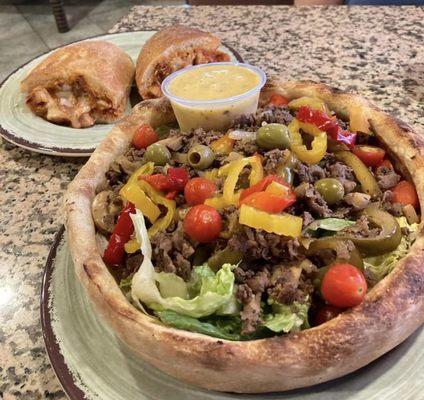 Cheese Steak Bread Bowl and Chicken Parm Sandwich