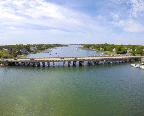 Bass River Bridge looking south. Cape Cod, MA. Kayaks and paddle boards rentals from Bass River Kayaks.