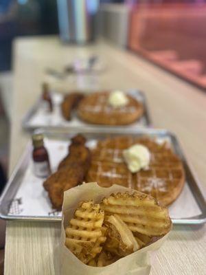 WAFFLE-CUT FRIES CHICKEN AND WAFFLES