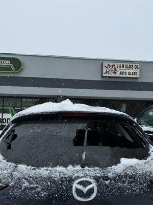 Storefront - before photo of my shattered rear windshield glass