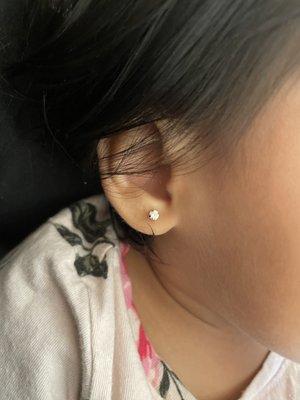 My daughters right ear, pierced perfectly.