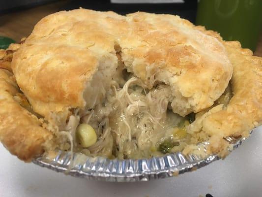 Freddie's Chicken Pot Pie w/Biscuit Top  8/10 Cooked well, crust and biscuit crisp but a little bland on flavor, otherwise pretty good. $6