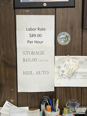 Current Labor Rate & Storage Rate