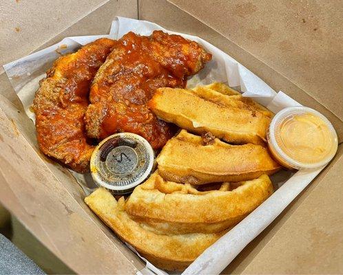 #2. Spicy Chicken and Waffles. My husband really enjoyed his spicy meal with sriracha. A little spicier than he thought but loved it.