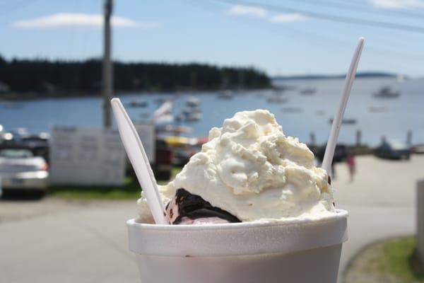 Brownie sundae and Port Clyde