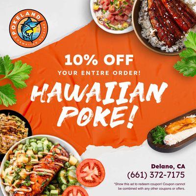 Serving fresh authentic seafood with a modern twist! Save 10% off your entire order when you present this ad in-store.