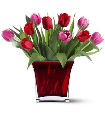 Item #08V300. Tulips of Love Bouquet. Order online at www.muffysflowers.com