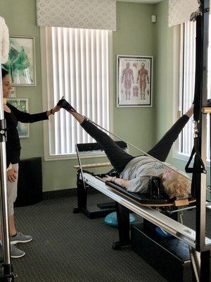 This is flexibility in your 70's with regular Pilates sessions!