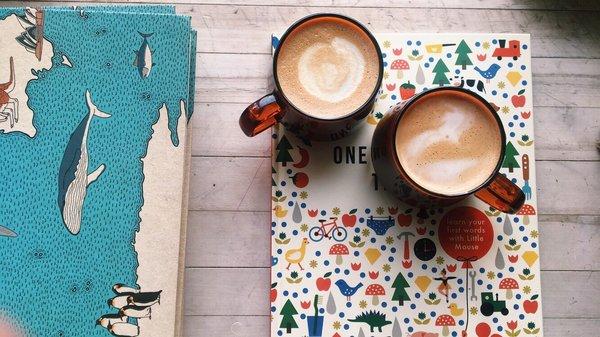 Maple spice latte with oat milk and cappuccino with almond milk