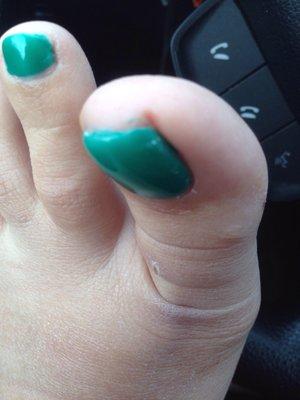 Polish all over every toe and not fully on every nail!