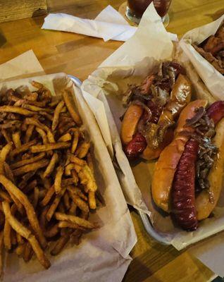 Twin hotdogs with fries