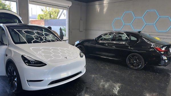 2023 Tesla model Y and 2022 BMW 330i, Prep for Ceramic Coating