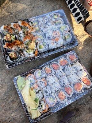 D3. California Roll, D6. Spicy Salmon Roll, D8. Spicy Tuna Roll, D30. Shrimp Tempura, D13. Boston Roll, D42. Eel Shrimp Tempura