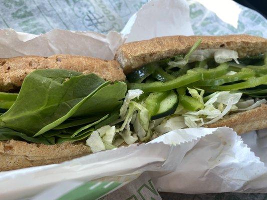 Veggie sub with super fresh bread and veggies.