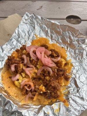 Breakfast sausage taco - add pickled onions