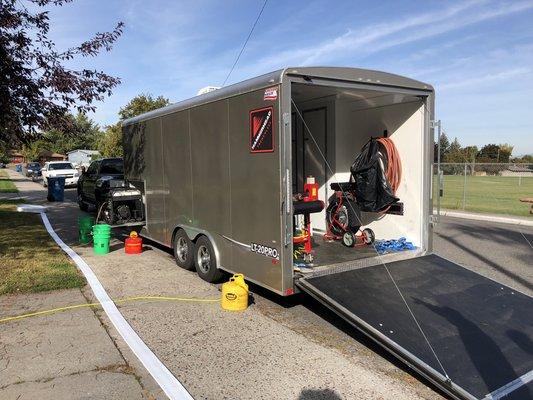 Our pipe restoration equipment. We can repair or rehab failing sewer lines without any digging.