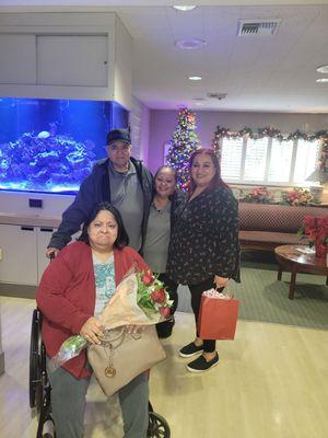 Sandra and Steve from freedom care showing support to my mother on her last day of radiation,they are our angels.