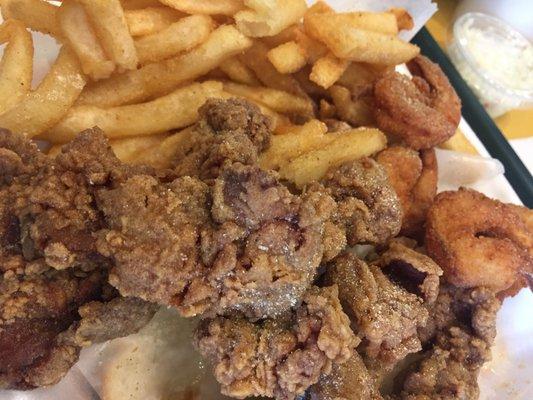 Gizzards and shrimp with bread and fries for $9.99, not bad and super tasty.