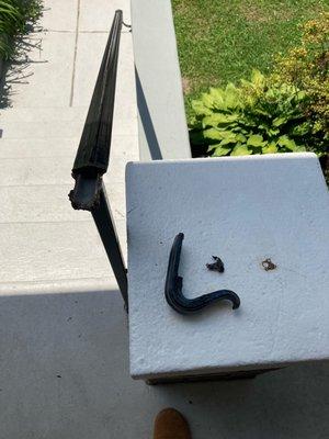 Before: the decorative end of my iron handrail fell off (someone else installed it originally)