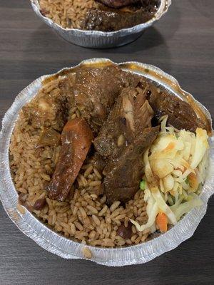 Stewed Chicken with rice and peas, veggies