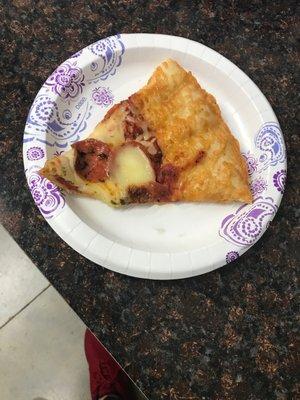 A half crust/half pizza, slice of pizza