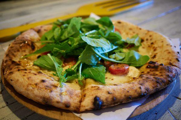 Goat cheese and honey sourdough pizza