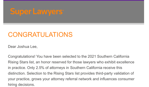 Super Lawyers Rising Star again for 2021.  Thank you!