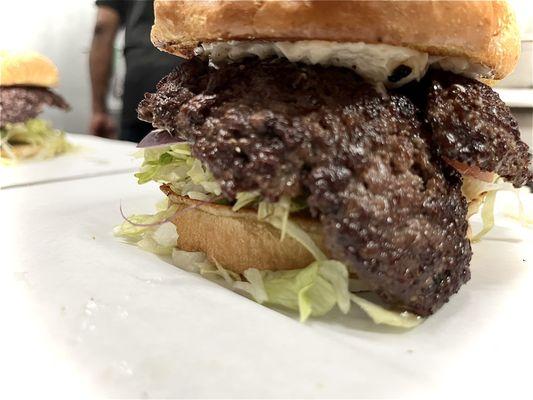 Our freshly ground sirloin burger.