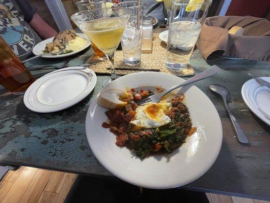 Dinner! Stewed chicken for dad, Shakshouka for me! And a little Lemon Drop martini to round it out.