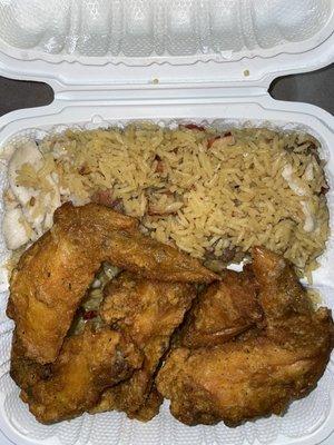 Fried Chicken Wings with Fried Rice