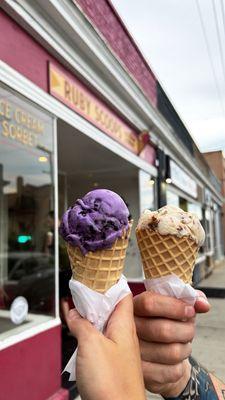 Ube cookies and cream and I can't remember the flavor on the right