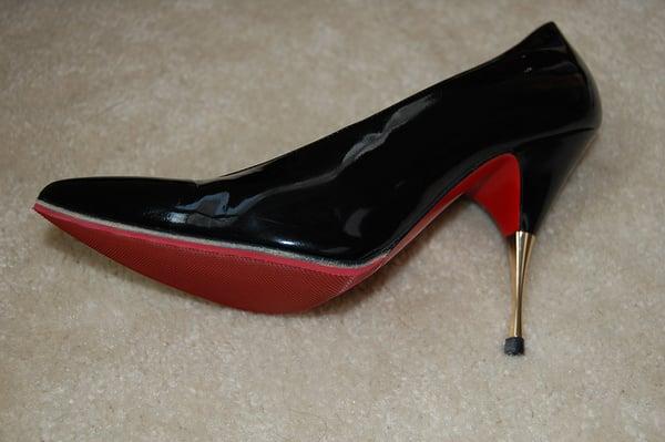 (Side view) Notice the sliver of red sole peaking below the black of the shoe? I later covered with sharpie & black nail polish