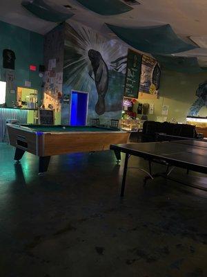 Pool, ping pong and food counter