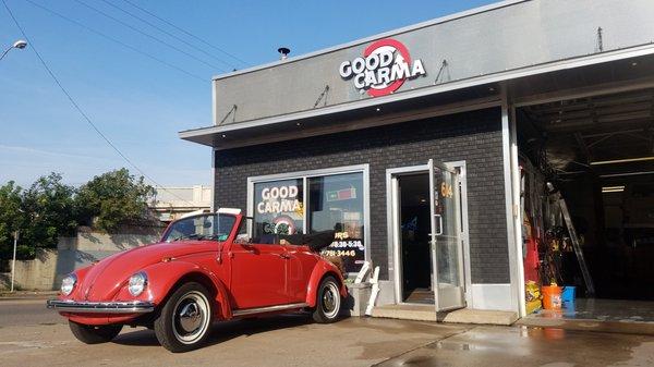 Our shop front and a '69 Beetle Convertible