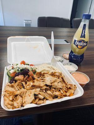 1. Spicy Chicken Plate & 3. Orangina